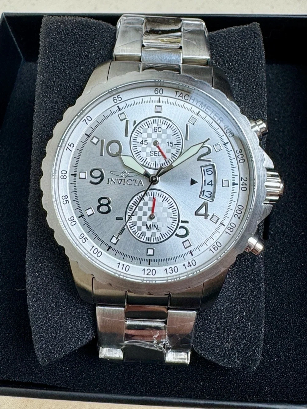 Invicta Men's Silver Tone Chronograph 47mm Watch NWT